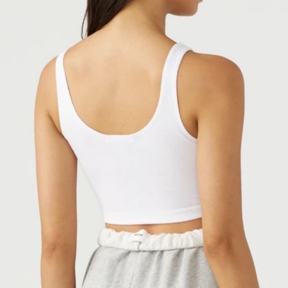 Joah Brown White Ribbed Notch-Neck Tank Crop - Picture 6 of 11
